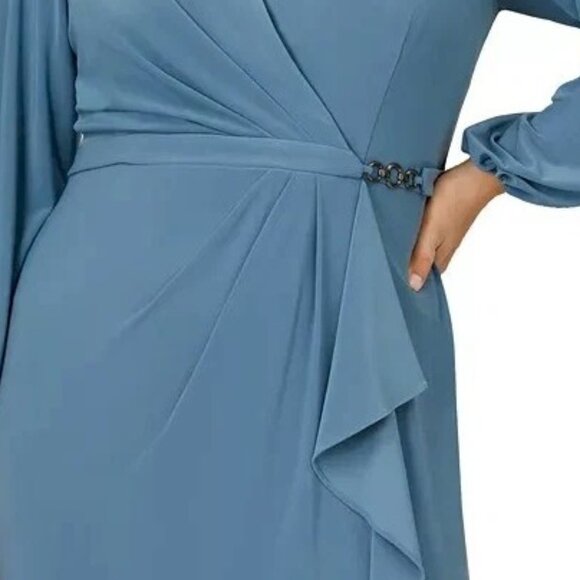 Adrianna Papell Blue Faux Wrap Maxi Gown Size 14W in the Color BlueJay New NWT - Picture 3 of 5